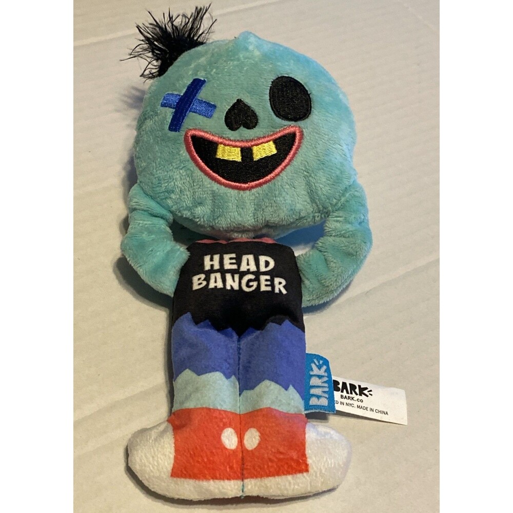 Bark Box Dog Toy Hank Headbanger Zombie Squeaker Plush Interactive Toy Monster